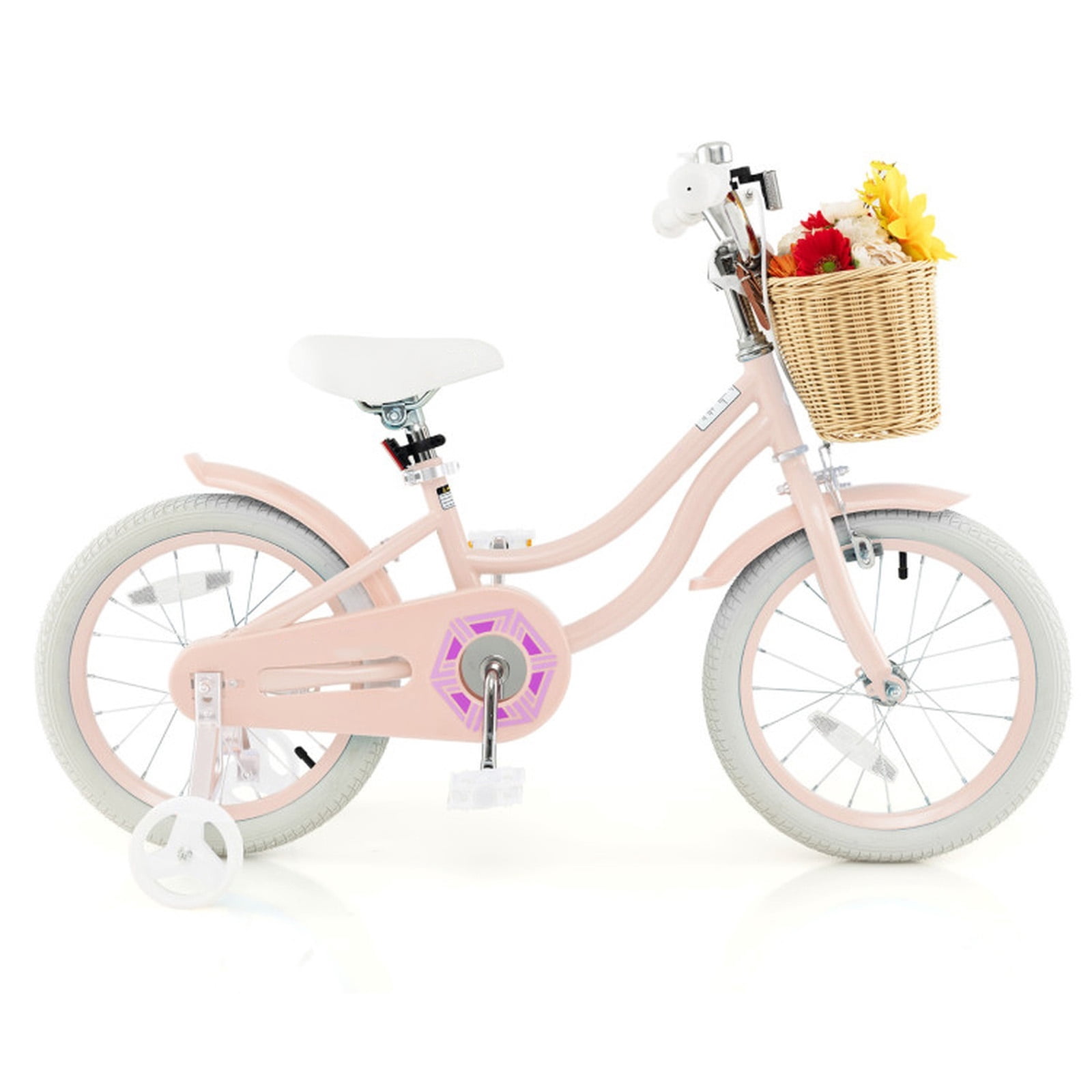 Redsmile Kids Bike 16 Inch with Training Wheels for Boys Girls Ages 4-7, Youth Bicycle with Adjustable Handlebar and Seat, Height 41-51 In, Holds 110 lbs, Carbon Steel Frame, Pink