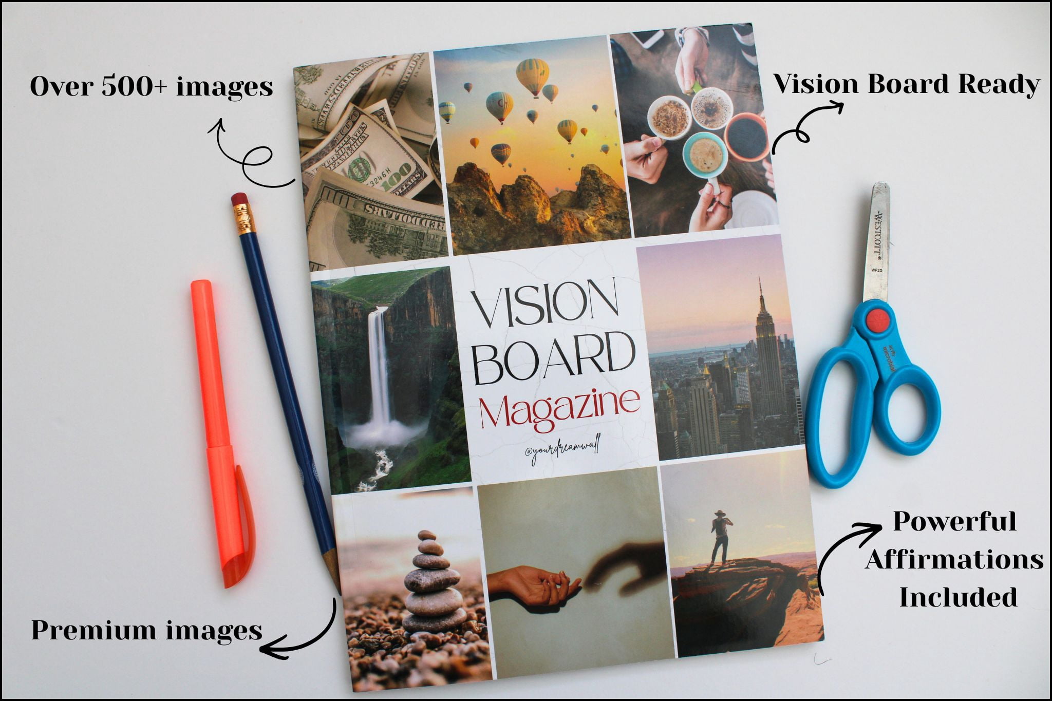 DIY Vision Board Magazine, Cut and Paste Inspiration with 500+ Images, Affirmations and Motivation
