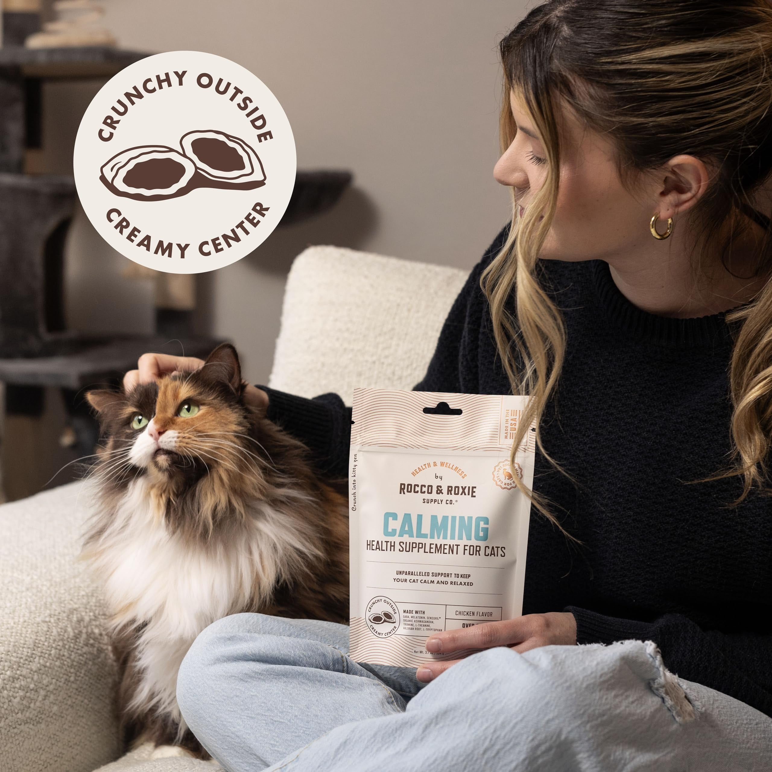 Rocco & Roxie Calming Crunchy Chews for Cats, Chicken Flavor, 3.7 oz