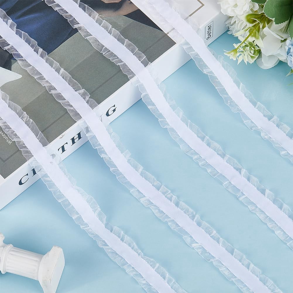 10Yards 2.5cm Wide Double Ruffle Trim Organza Ruffled Lace Edge