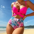 thumbnail image 4 of qolati One-Piece Swimsuit for Women Wrap Cut Out High Waisted Monokini Bathing Suit Tropical Prints Tummy Comtrol High Cut Swimwear Beach Outfits, 4 of 6