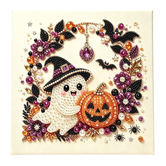 Diamond Painting Halloween Ghost Pumpkin Pearl Design 1 Pack 5D Diamond Art Kit for Adults Halloween Home Wall Decor Diy Craft