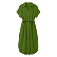 thumbnail image 4 of ClodeEU Women's Short Sleeve Button Down Shirt Dress,Casual Tie Waist Midi Dress with Side Slit Green,Women's Plus XXL, 4 of 8