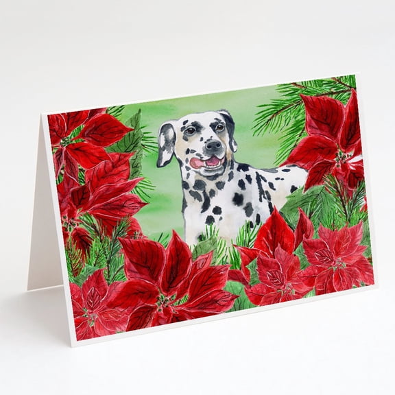 Dalmatian Poinsettas Greeting Cards and Envelopes Pack of 8