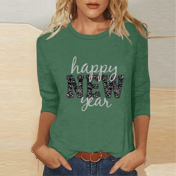 TaTaai 3/4 Sleeve Round Neck Printed Top, Women's Loose Casual Blouse, Versatile Cool Design, Suitable for Home Daily Casual Outfits Gift
