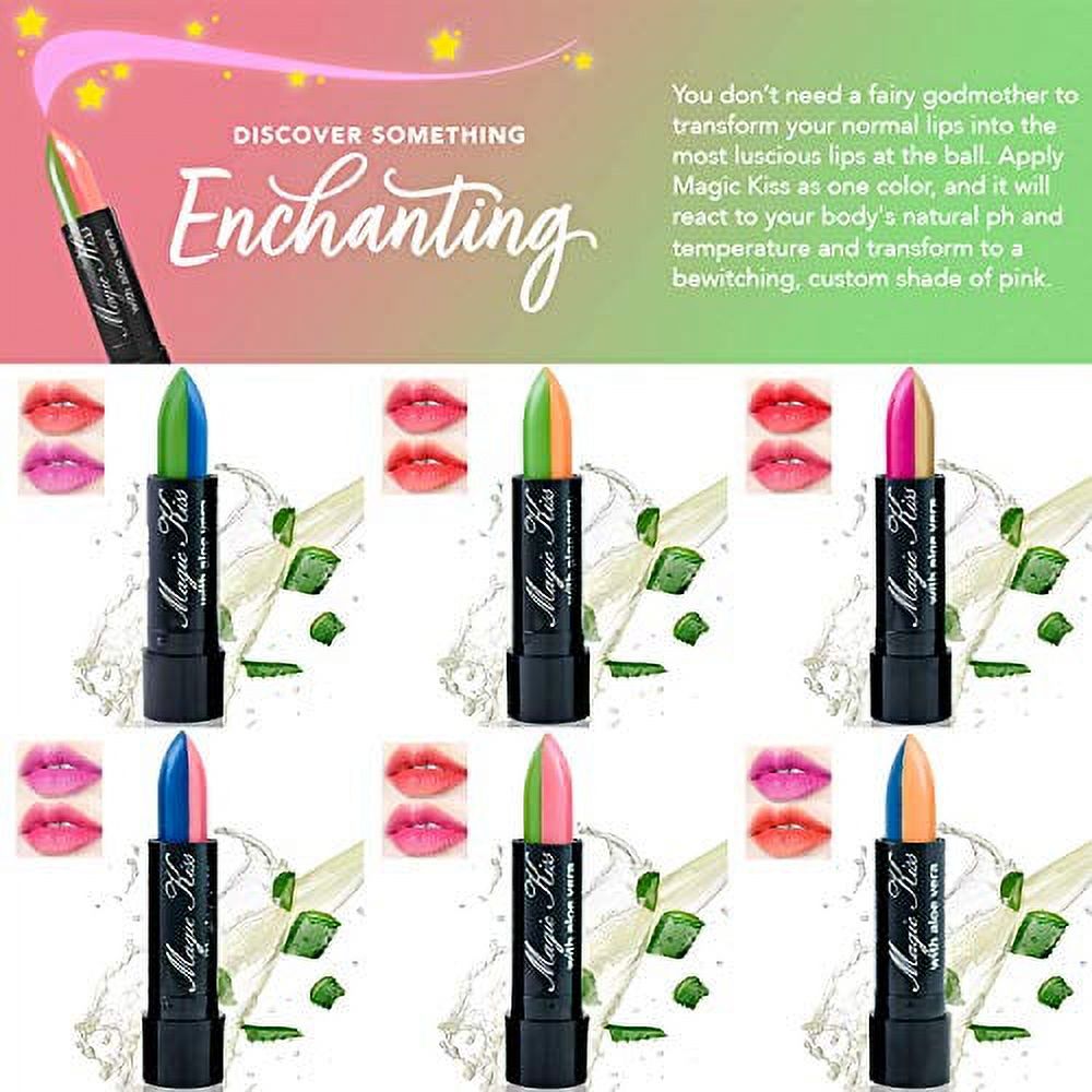 Pack of 6 Magic Kiss Color Changing Matte Lipstick set, Long Lasting Nutritious Lips Moisturizer Magic Temperature Color Change Lip Balm with Aloe Vera PH Lipstick Beauty Cosmetics Makeup MADE IN USA - image 2 of 3