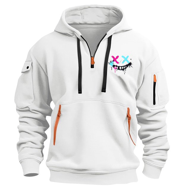 Styesk Sweatshirts for Men Men's Spring And Fall Printed Hooded Sweatshirt Zipper Multi-Pocket Pullover Sweatshirt