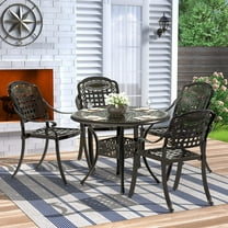 MEETWARM 5-Piece Cast Aluminum Outdoor Dining Sets with Round Table and Chairs, Dark Bronze