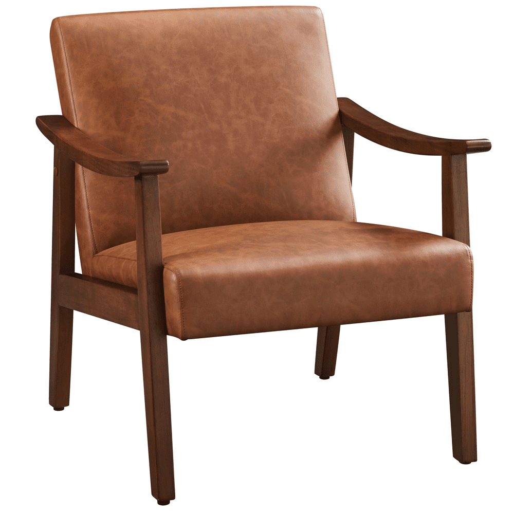 Yaheetech MidCentury Upholstered Faux Leather Armchair with Solid Wood