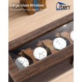 thumbnail image 4 of con 6 ranuras, caja con tapa de vidrio real, caja de almacenamiento de exhibición de reloj de cuero PU de grano de madera, 4 of 5