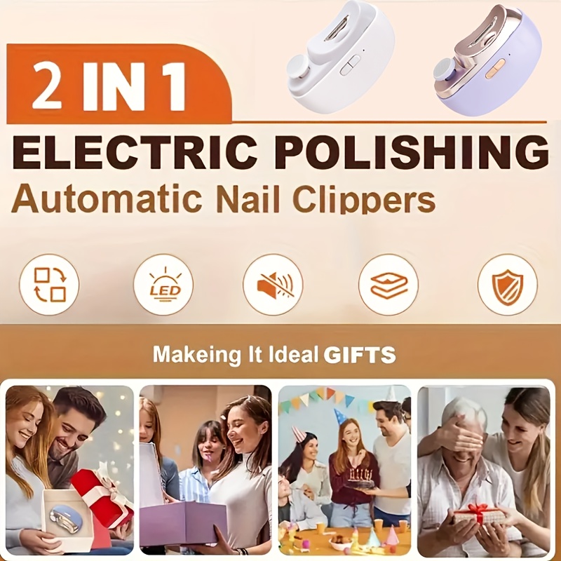 XHSGX 2-in-1 Electric Nail Clipper and Polisher, with LED Light, Anti-Pinch Safety Feature, Polishing and Grinding Functions, USB Charging, Multi-functional manicure tool for home and salon use