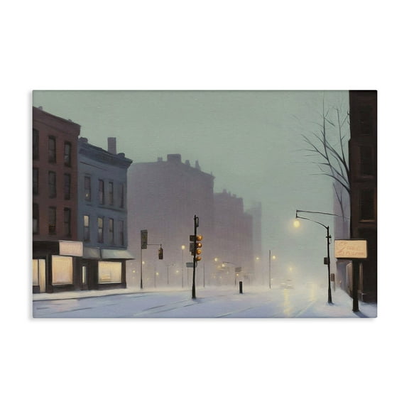 Stupell Industries Foggy City Street Scenic & Cityscapes Painting Wrapped Canvas Art Print Wall Art, 24 x 16