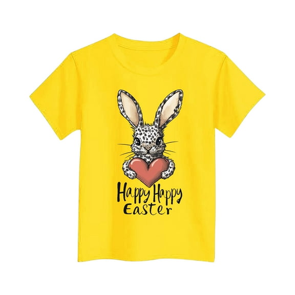 Girls Easter Tops Holiday Summer Casual Graphic Tees Short Sleeve T-Shirt Fashion Cute Loose Summer Clothes, Yellow, 5 Years