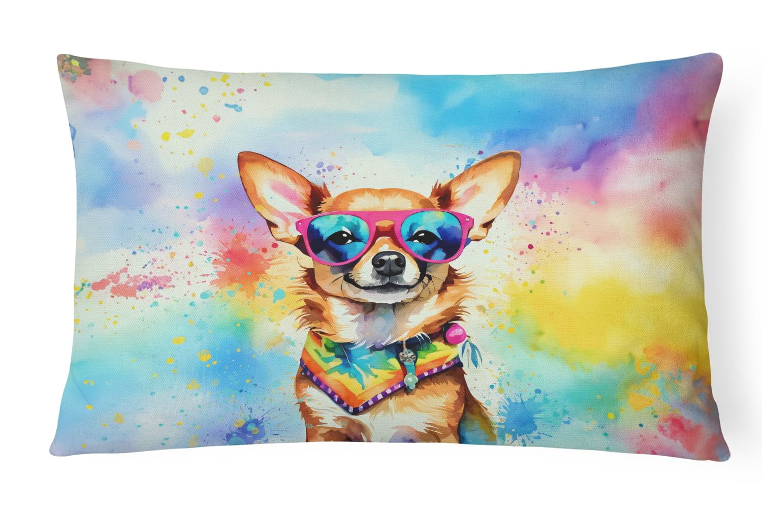 Golden Retriever Hippie Dawg Fabric Decorative Pillow 12 in x 16 in