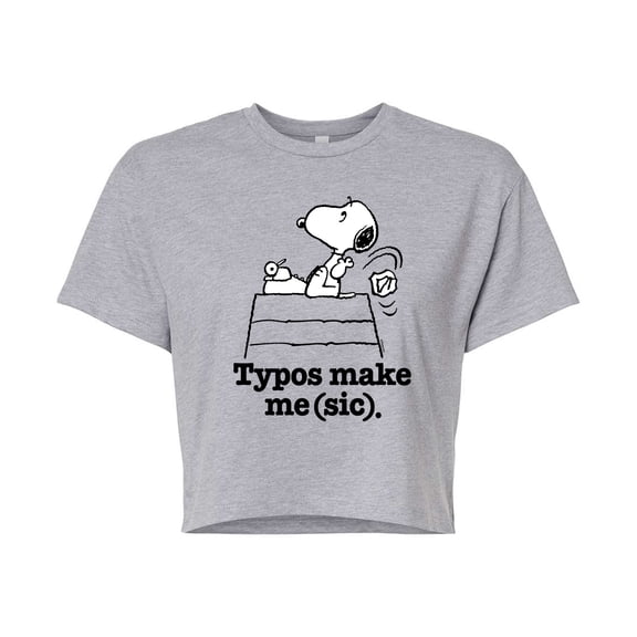 Peanuts - Snoopy Typos Make Me Sic - Juniors Cropped Cotton Blend T-Shirt
