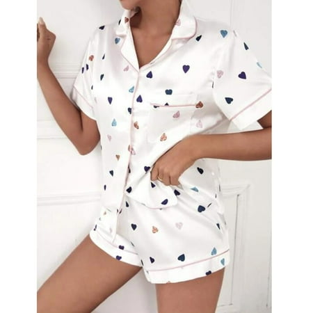 

Tfalo Lingerie For Women Pajamas For Women Sexy Women Lingerie Satin Love Printed Temptation Babydoll Underwear Short Sleeve Shirts Tops Sleepwear Briefs Suit