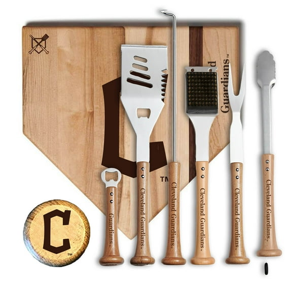 Baseball BBQ Cleveland Guardians MVP 17- Cutting Board & 6-Piece BBQ Tools Grill Set