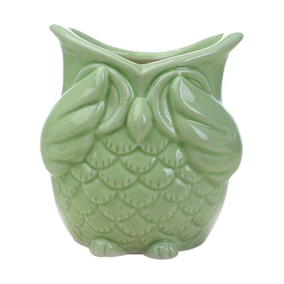 Fovewise Ceramic Owl Pots Flower Pot Container Decorative Bonsai Pots Gift for Home Office Garden Decoration ( Green ) Style 3