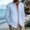 Sky Blue, variant on Men's Long Sleeve Linen Cardigan Shirt, Lapel Button Front with Pockets for Casual Workdays and Fall Layers Khaki S