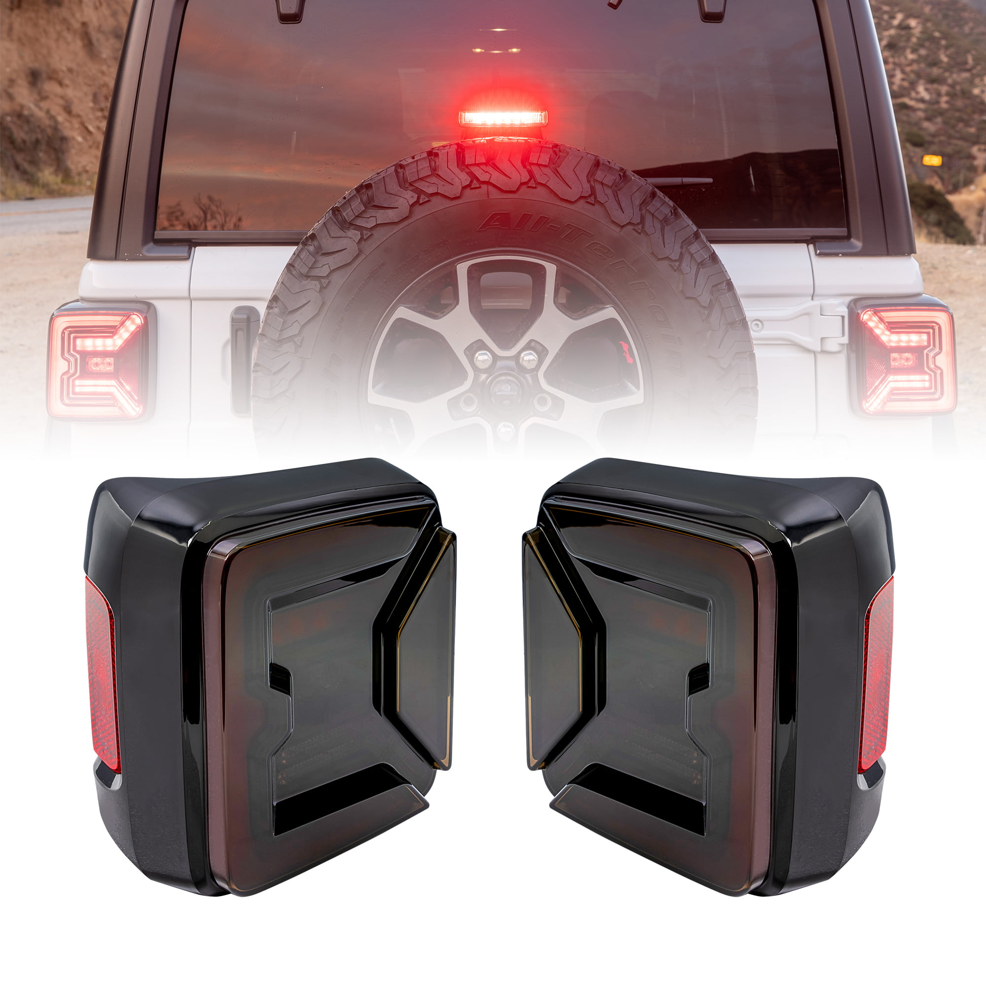 LED Tail Light Replacement for Jeep 2018+ Wrangler JL [Black-Lens]  [Plug-n-Play] [IP67 Waterproof] LED Brake Light Compatible with Jeep  Wrangler JL Accessories 