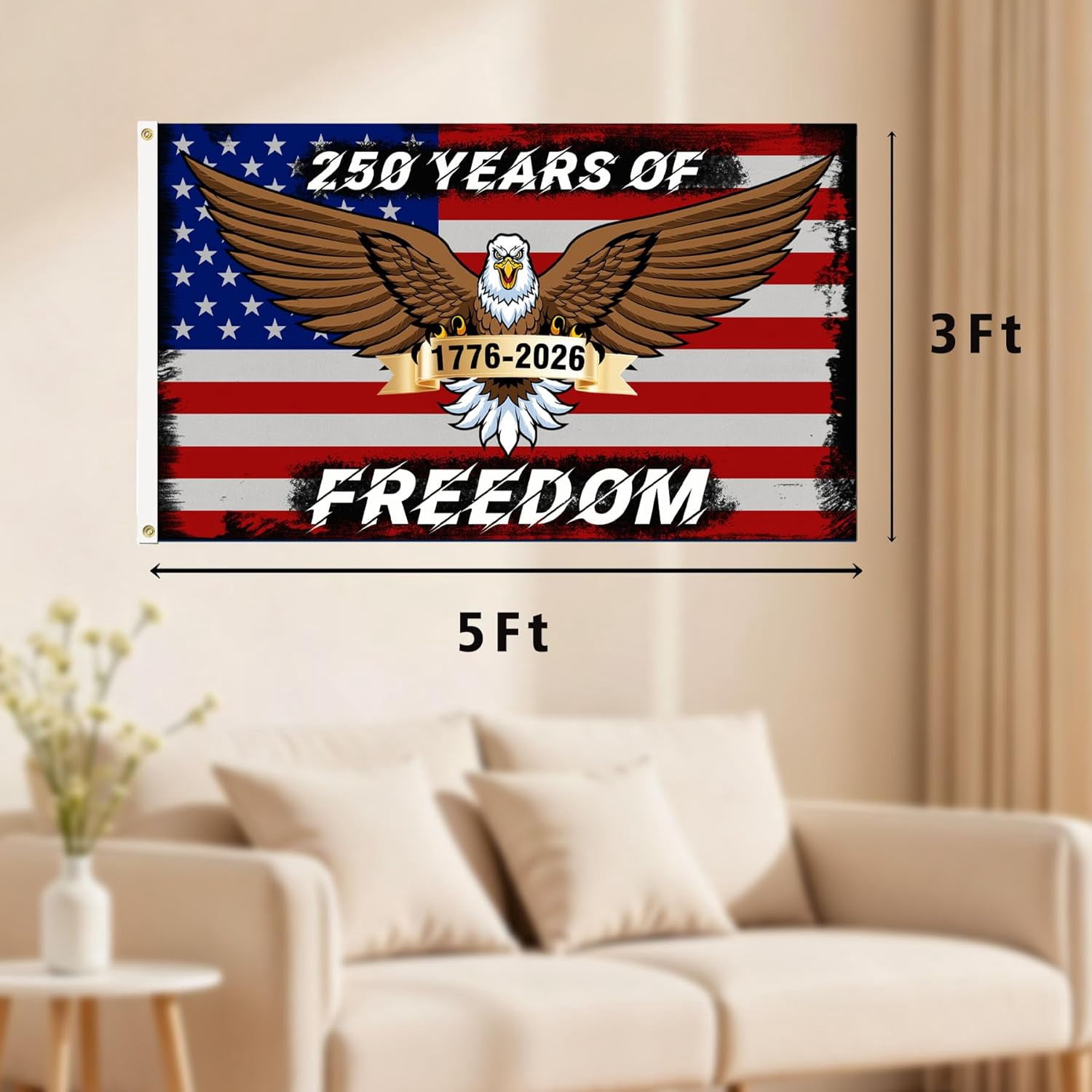 America 250th Anniversary Flag, 250 Anniversary USA Flag 3x5 FT Double Sided, 3 Ply 250 Years American Flag Birthday Patriotic Decor for Outdoor, Front Door, Porch, Wall (Style B)