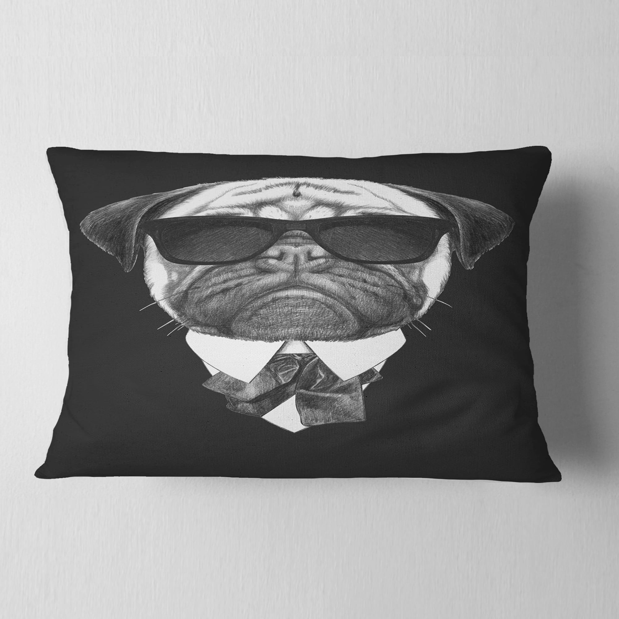 Designart Pug Dog Portrait in Suit - Animal Throw Pillow - 12x20