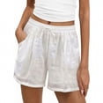thumbnail image 2 of Aboser Summer Linen Shorts for Women Cotton Wide Leg Shorts Loose Fit High Waisted Shorts Lightweight Solid Casual Beach Wear with Pockets, 2 of 6