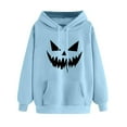 thumbnail image 3 of Halloween Women's Hoodies Spooky Devil Expression Printed Hooded Sweatshirts Casual Loose Fleece Jacket 2025 Fall Halloween Costume Long Sleeve Sweaters Pullover with Pocket, 3 of 4