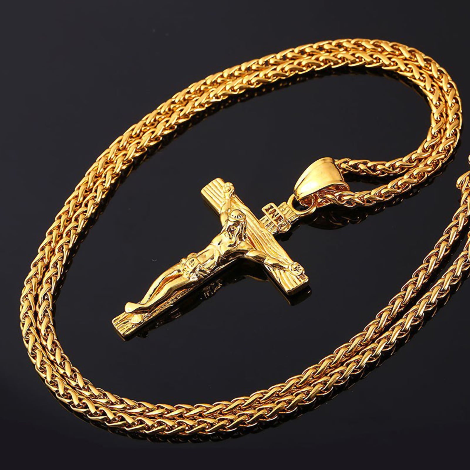 【ANTIDOTE】Engraved Jesus Pendant＋chain Flmtop Men Necklace Jesus Cross Dangle Anti Rust Stainless Steel