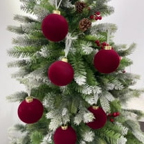 Eliaeconx Velvet Christmas Balls, 3 Inch Flocked Tree Ornaments 12 Piece Set, Burgundy Red Plastic Baubles, for Christmas Tree Party Festival Celebration Decor, 12 Pcs