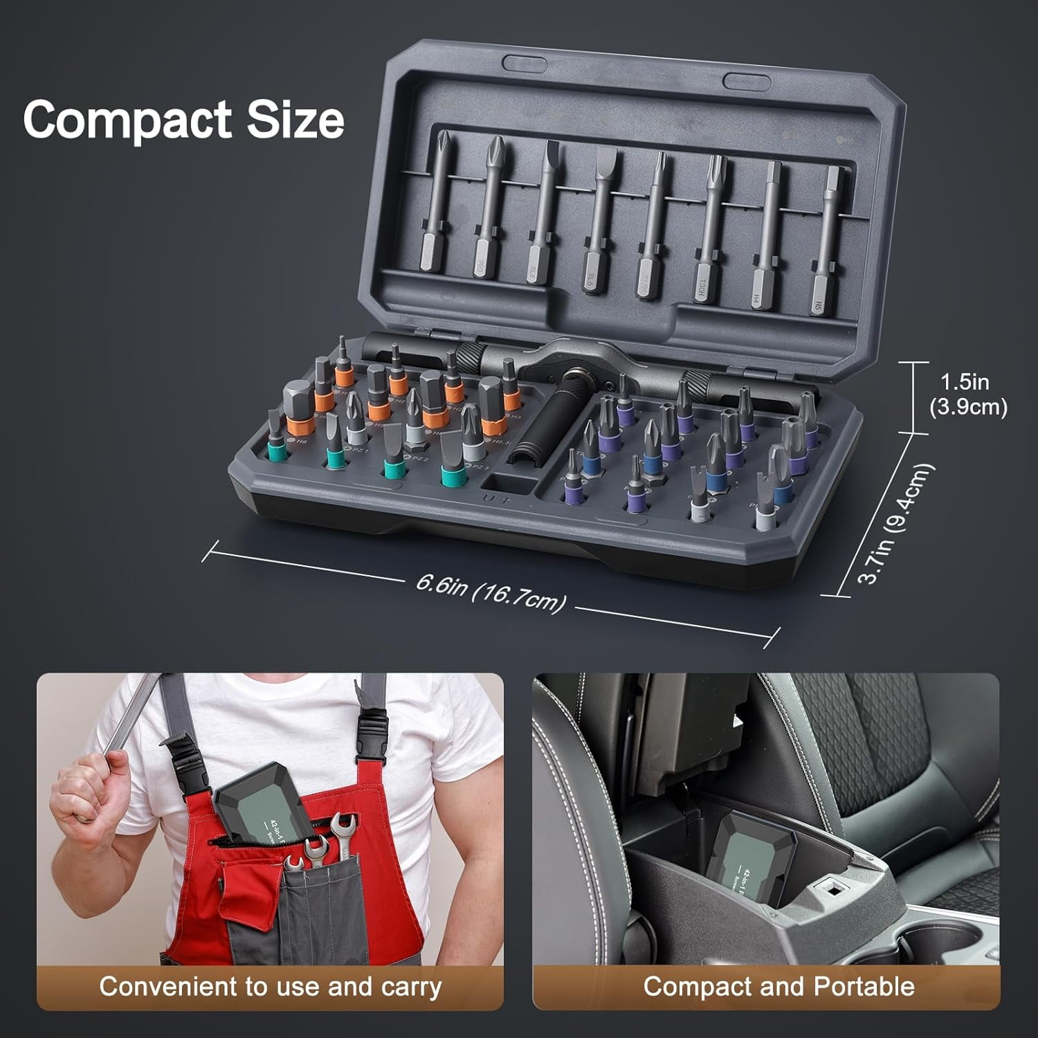 42 in 1 Magnetic Screwdriver Set, DIY Ratchet Screwdriver Set, Multi Bit Magnetic Drive Set with Detachable Ratchet Handle, Portable Compact Repair Tool Kit for Furniture Computer Bicycle Gray