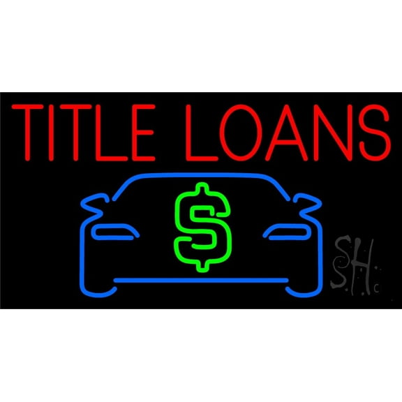 Auto Red Title Loans Car Logo LED Neon Sign 13 x 24 - inches, Clear Edge Cut Acrylic Backing, with Dimmer - Bright and Premium built indoor LED Neon Sign for automotive store, and mall.