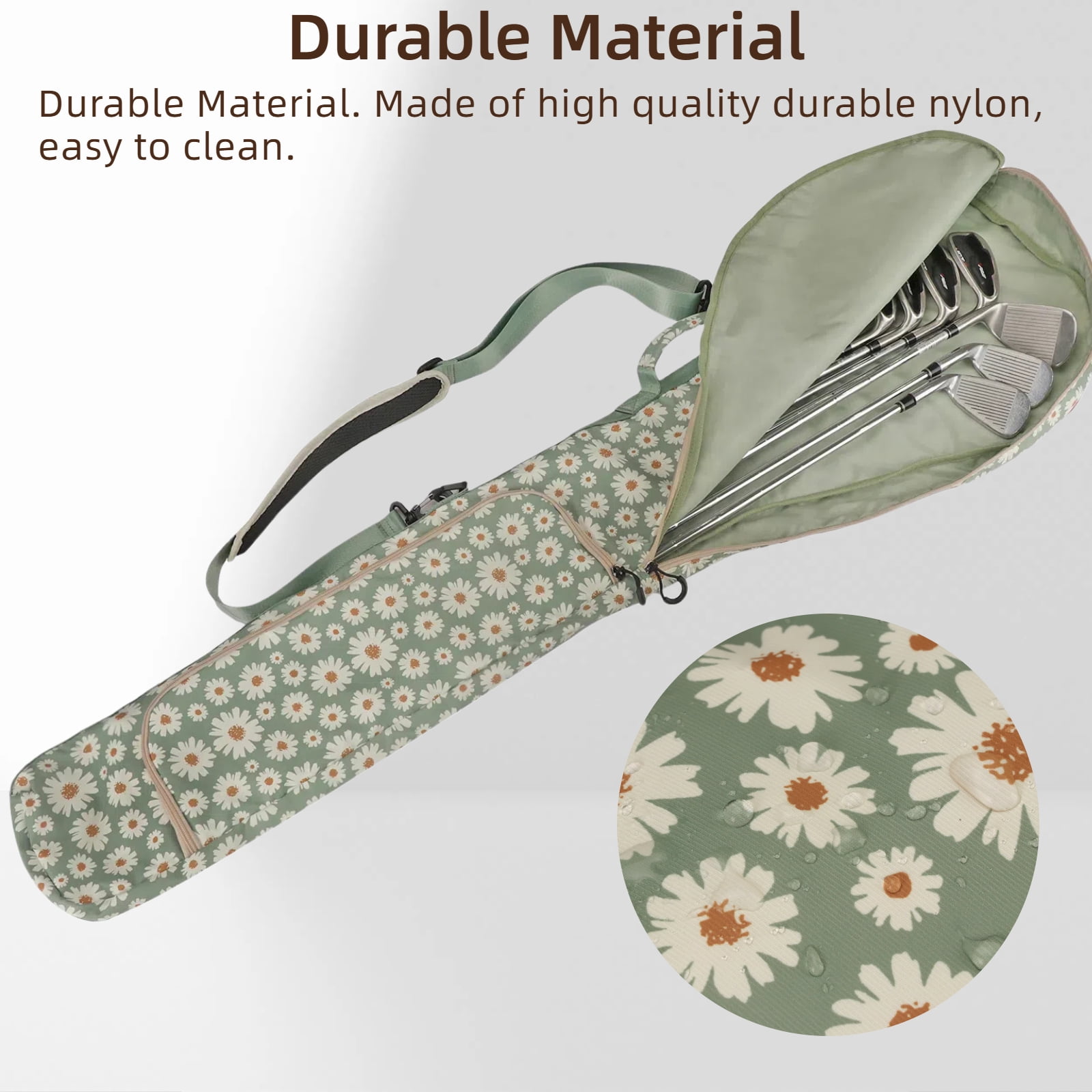 TOURBON Waterproof Sunday Golf Bag, Lightweight Nylon Floral Print Golf Club Carry Bag for Driving Range, Travel & Storage, Holds 7-9 Clubs-1 Count