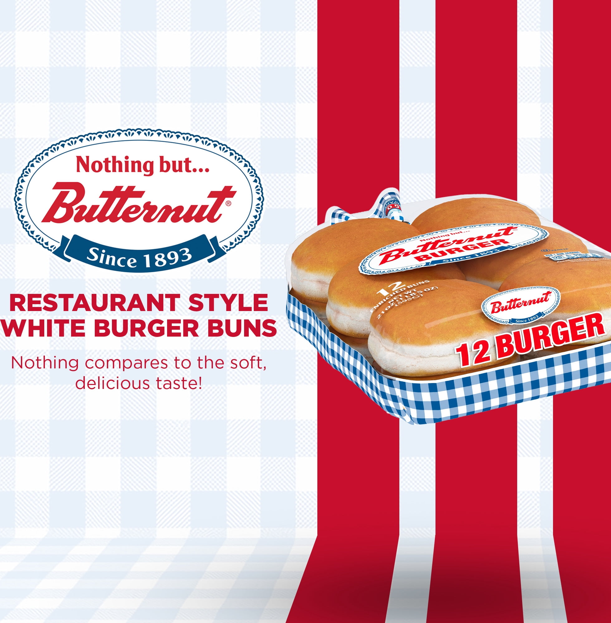 Butternut White Restaurant Style Burger Buns, 21 oz, 12 Count