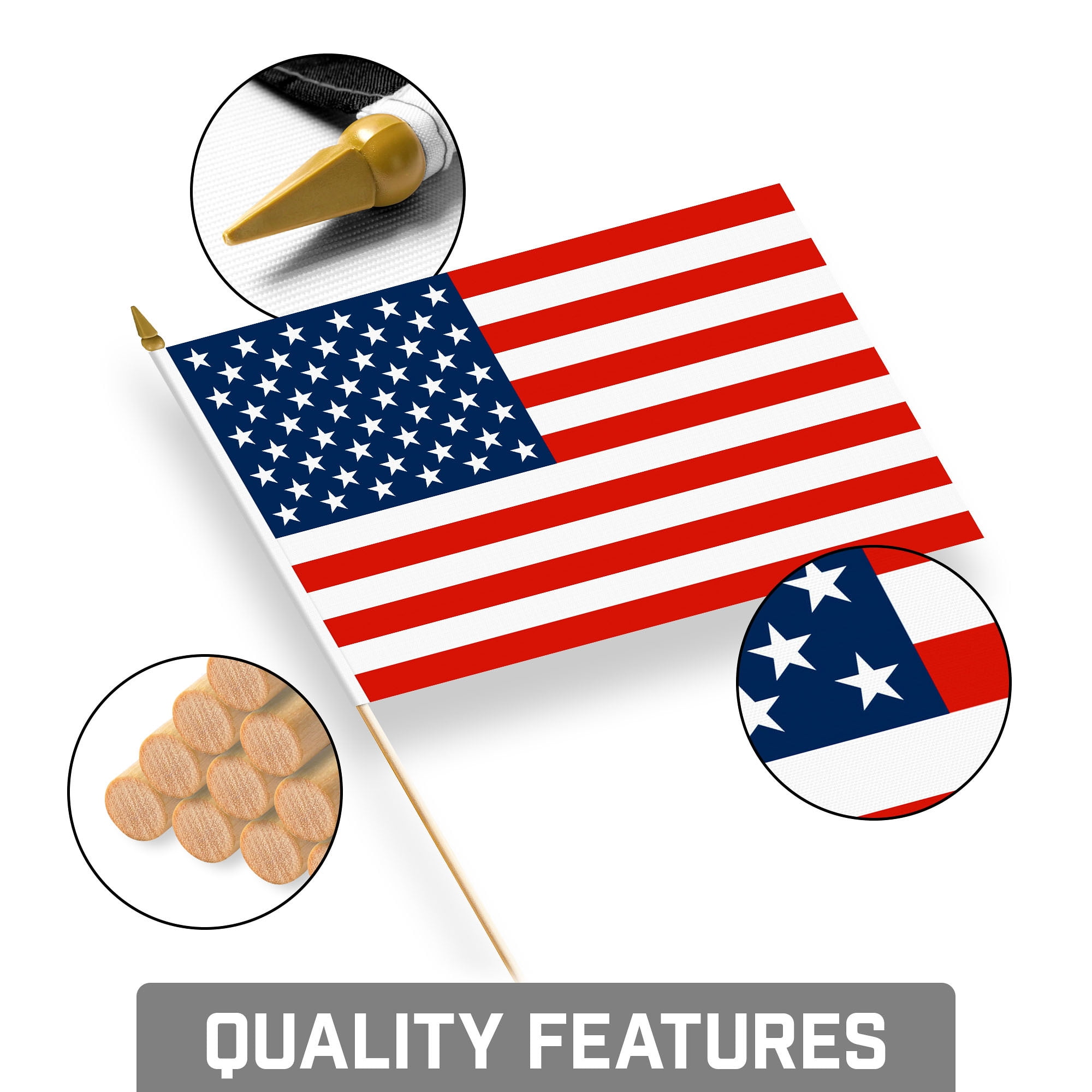 G128 Small Flag on Sticks, 8x12 In, Mini American Handheld Printed 150D Polyesters, 250th Anniversary, 12 Pack