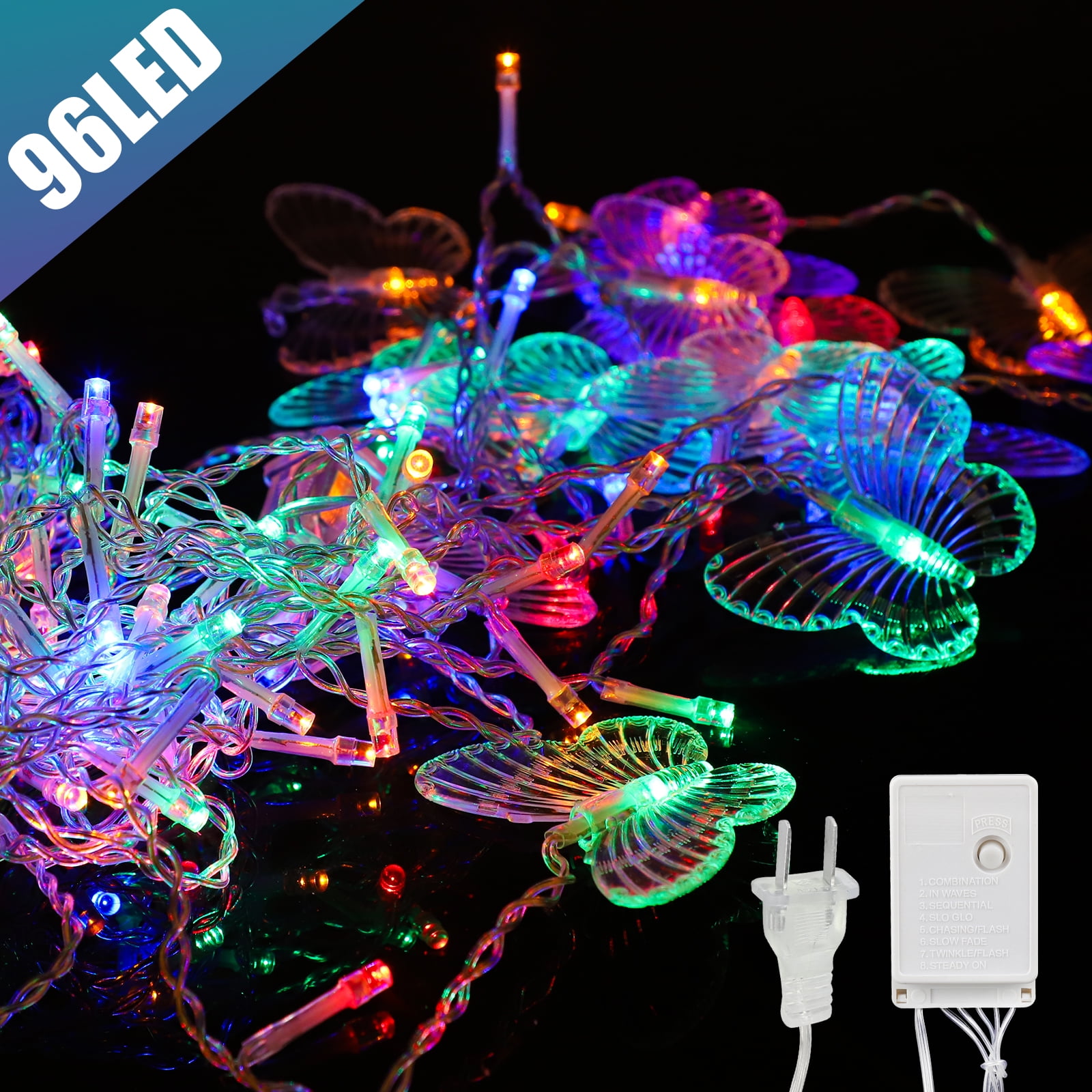 TSV Butterfly Curtain String Light, 96 LED Hanging Window Fairy Lights, 8 Color Changing Modes