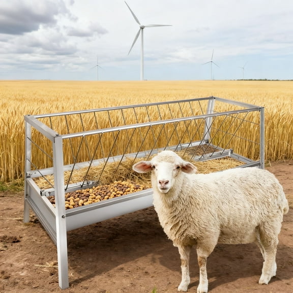 Galvanized Steel Livestock Feeder, 77 Gal Heavy-Duty Capacity, Rustproof Removable Tray, Hay Feeder Sink, for Ranch, Barn, Pasture