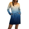 thumbnail image 5 of WTOBBY Women's Fashion V-Neck Long Sleeve Drawstring With Pockets Gradient Printed Casual Dresses - Stylish and Trendy Dress with Gradient Print,Dark Blue L, 5 of 6