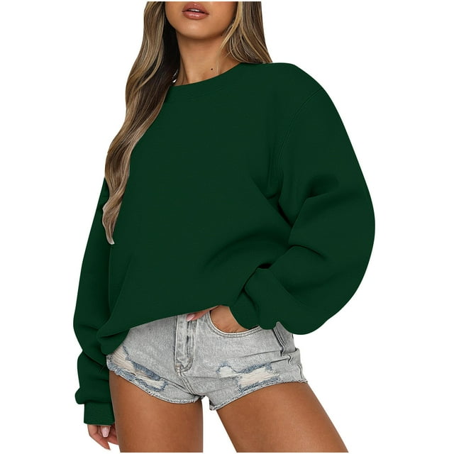 EGNMCR Chandail pour Femmes d'Hiver Coupe Ample Décontracté à Manches Longues Mode Col Ras du Cou Chandails Surdimensionnés Chandail à Enfiler pour Femmes