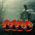 thumbnail image 5 of Halloween Tree Ornaments - 67mm/2.625" Decorated Glass Balls from Christmas by Krebs - Handmade Seamless Hanging Holiday Decorations for Trees - Set of 4 (Velvet Wildfire Orange with Graveyard), 5 of 8