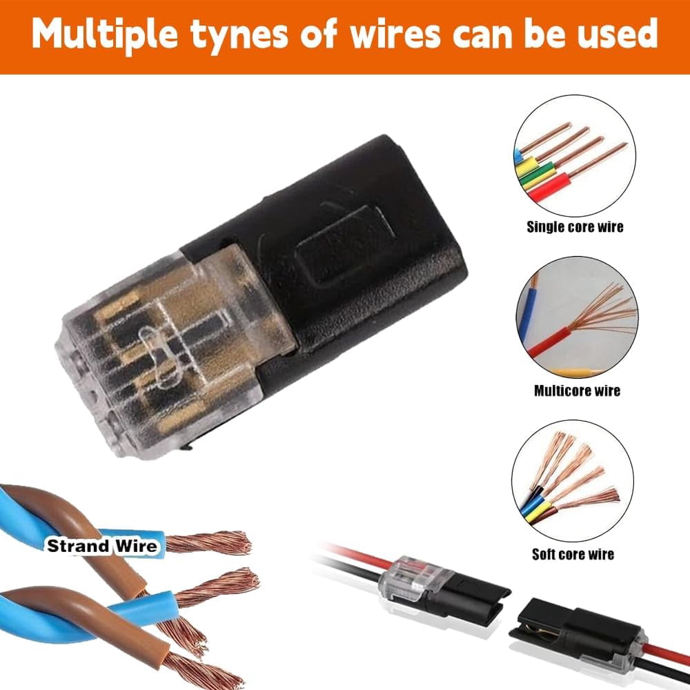 Double Wire Lock-Grip Connector, 2-Pin Solderless WireConnector – Compact Plug for Led Strips, Double Wire Plug in Connector for Automotive, DIY Projects