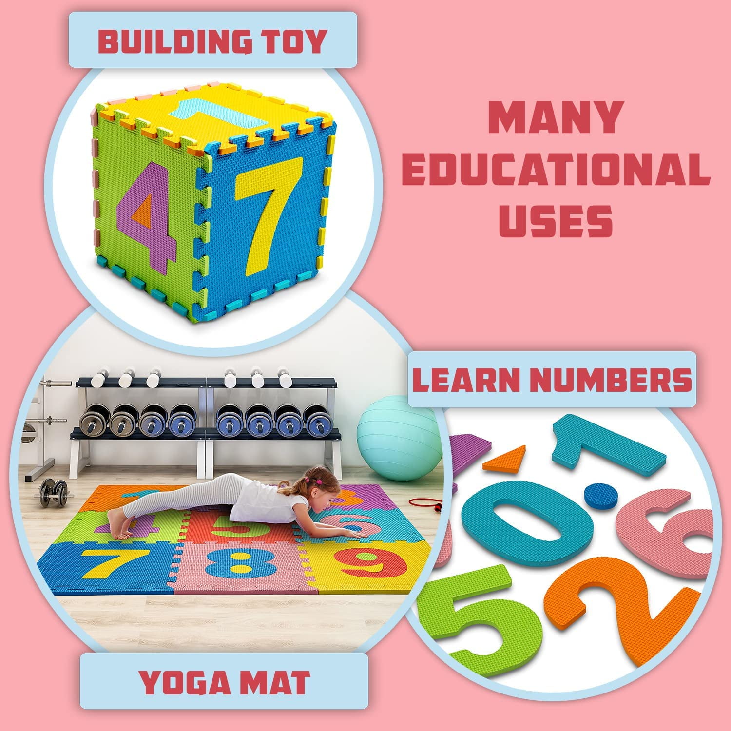 Toyvelt / Foam Play Mat for Baby Kids Interlocking for Indoors / 1 Pack - 10 Tiles / 12 x 12 x 0.01 inches