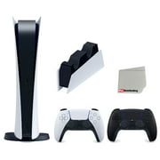 Sony Playstation 5 Digital Edition Console (Japan Import) with Extra Black Controller and DualSense Charging Station Bundle with Cleaning Cloth