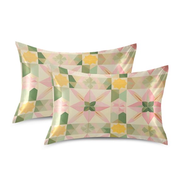 Yayeee Pillowcase Standard Size Set of 2 Satin Wrinkle Resistant Pillow Case, Retro Pink Stars