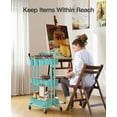 thumbnail image 3 of 3-Tier Rolling Cart with Wheels, Rolling Storage Cart with 3 Hanging Cups & 4 Hooks, Mobile Utility Cart, Art Cart Organizer, Craft Cart for Office, Kitchen, Craft Room, Turquoise, PIUC06TB, 3 of 7