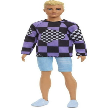 Barbie Ken Fashionistas Doll #191, Blonde, Checkered Sweater, Shorts, 3 to 8