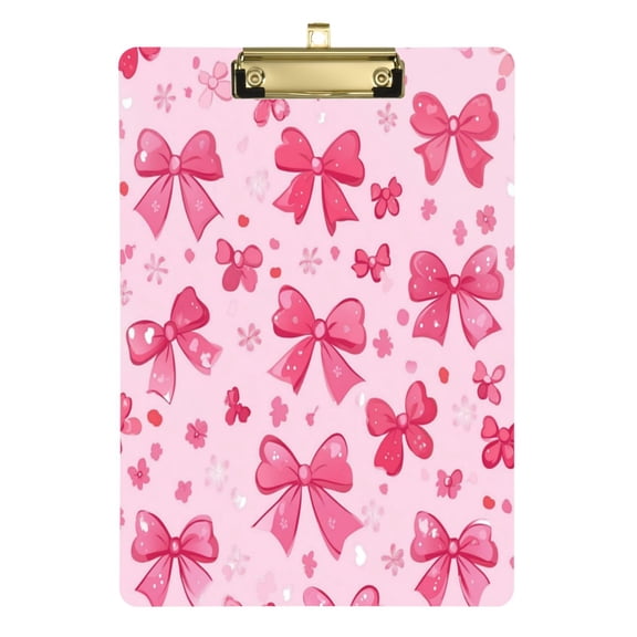 12.5" x 9" Acrylic Clipboard with Gold Metal Clip Office and Classroom Essential Pink Cute Bows