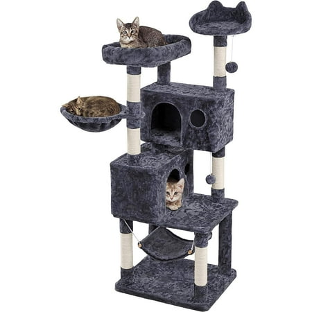

CYQUIO Cat Tree 64.5 Large Cat Condo Tower Cat Stand Furniture with Scratching Posts Perches Hammock Dark Gray