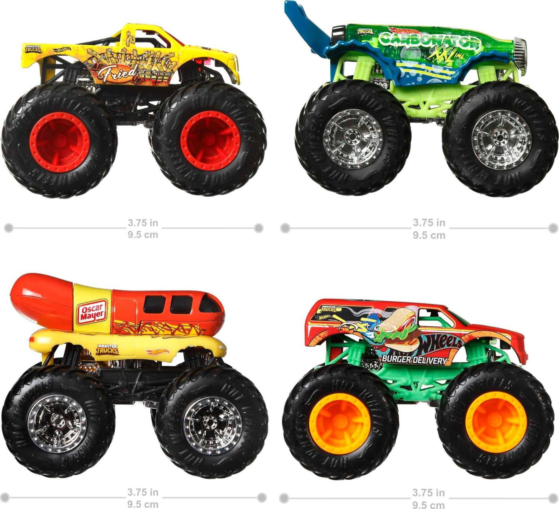 Hot Wheels Monster Trucks Set of 4, 1:64 Scale 4-Pack of Toy Trucks, Collectible Vehicles (Styles May Vary)
