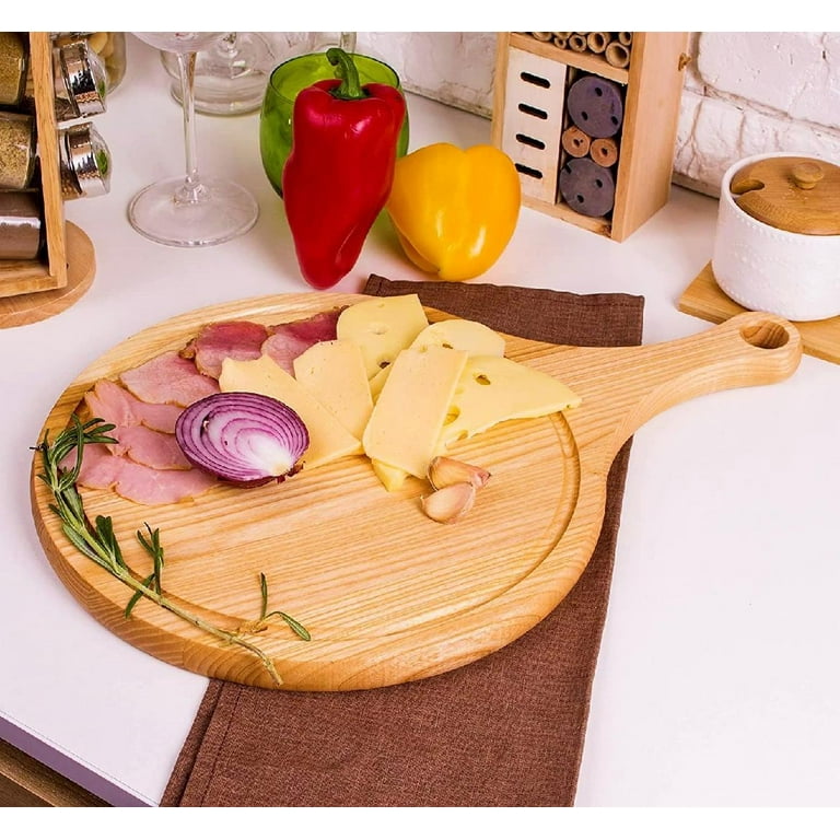 18x12” Light Solid Wood Round Pizza Cutting Board with Handles - Chopping  Wood Pad Beechwood Cutting Board - Round Wooden Board Charcuterie - Mini